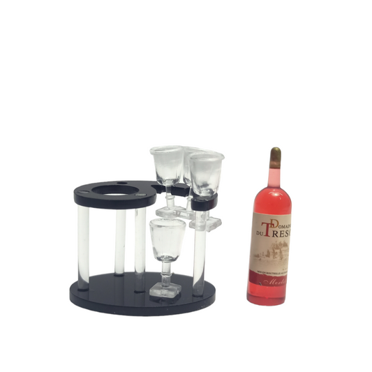 Red Wine Bottle with Table & Glass